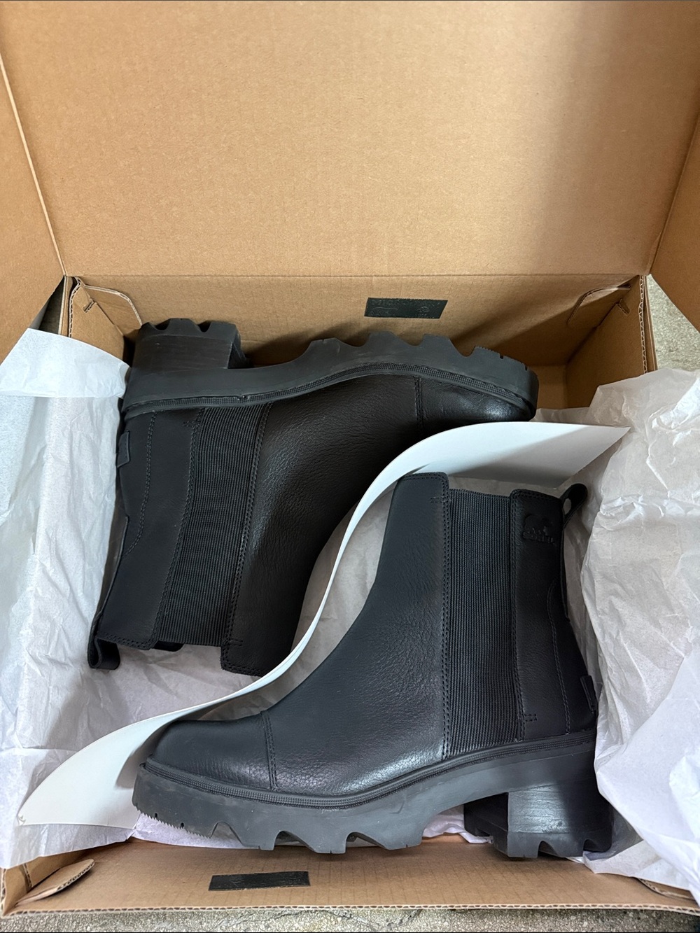 Sorel Black Leather Platform Chelsea Booties
